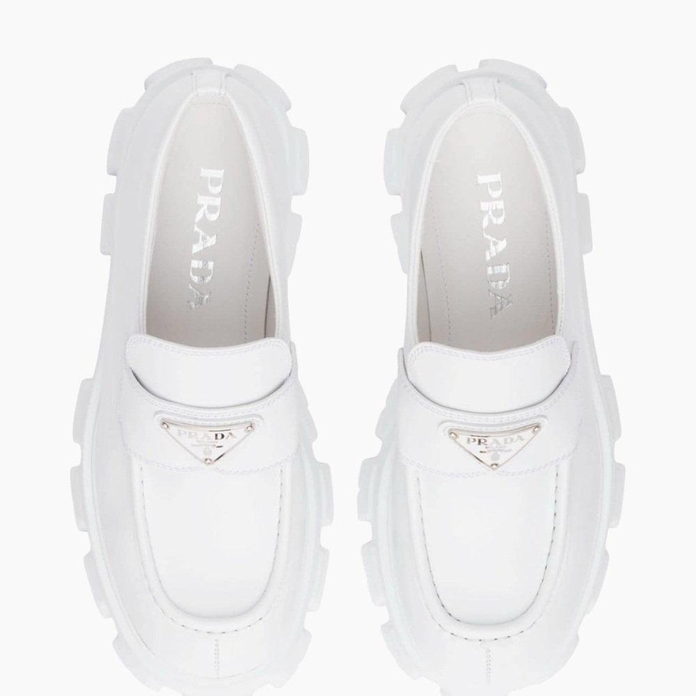 Prada White Chunky Platform Loafers with Silver Hardware - Picture 2 of 8